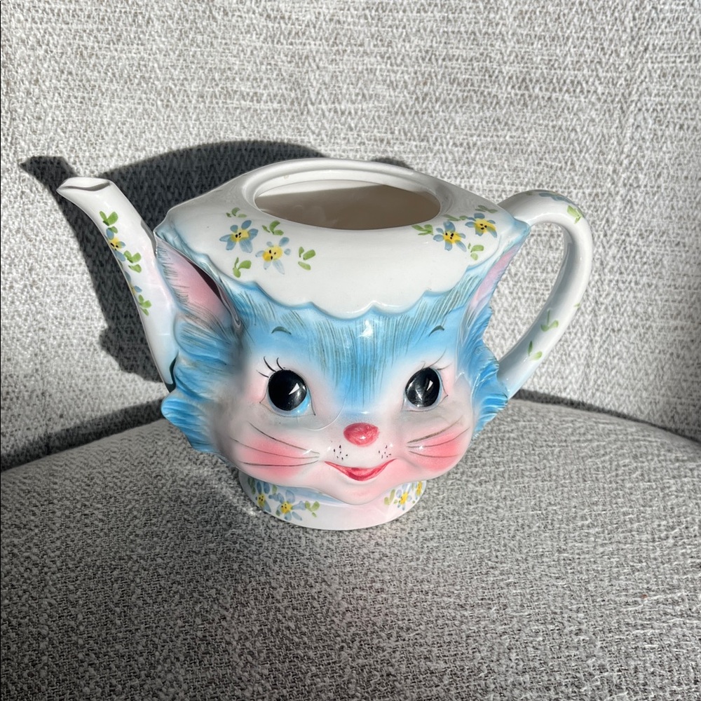 VTG Lefton 50’s Miss Priss blue kitty cat 4 cup tea pot 1516 Japan No lid
